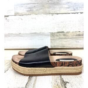 Saks Fifth Avenue Women’s 9 Black Vegan Leather Slip On Platform Sandal Shoes